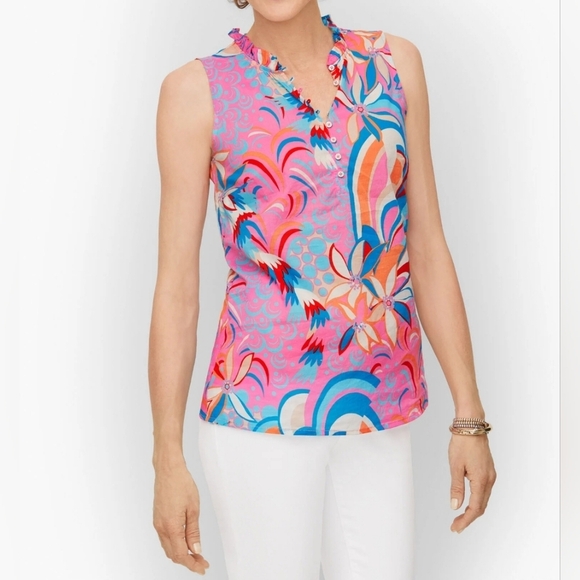 Talbots Tops - Talbots RUFFLE TRIM SHELL  DAZZLING FLORAL SIZE LP